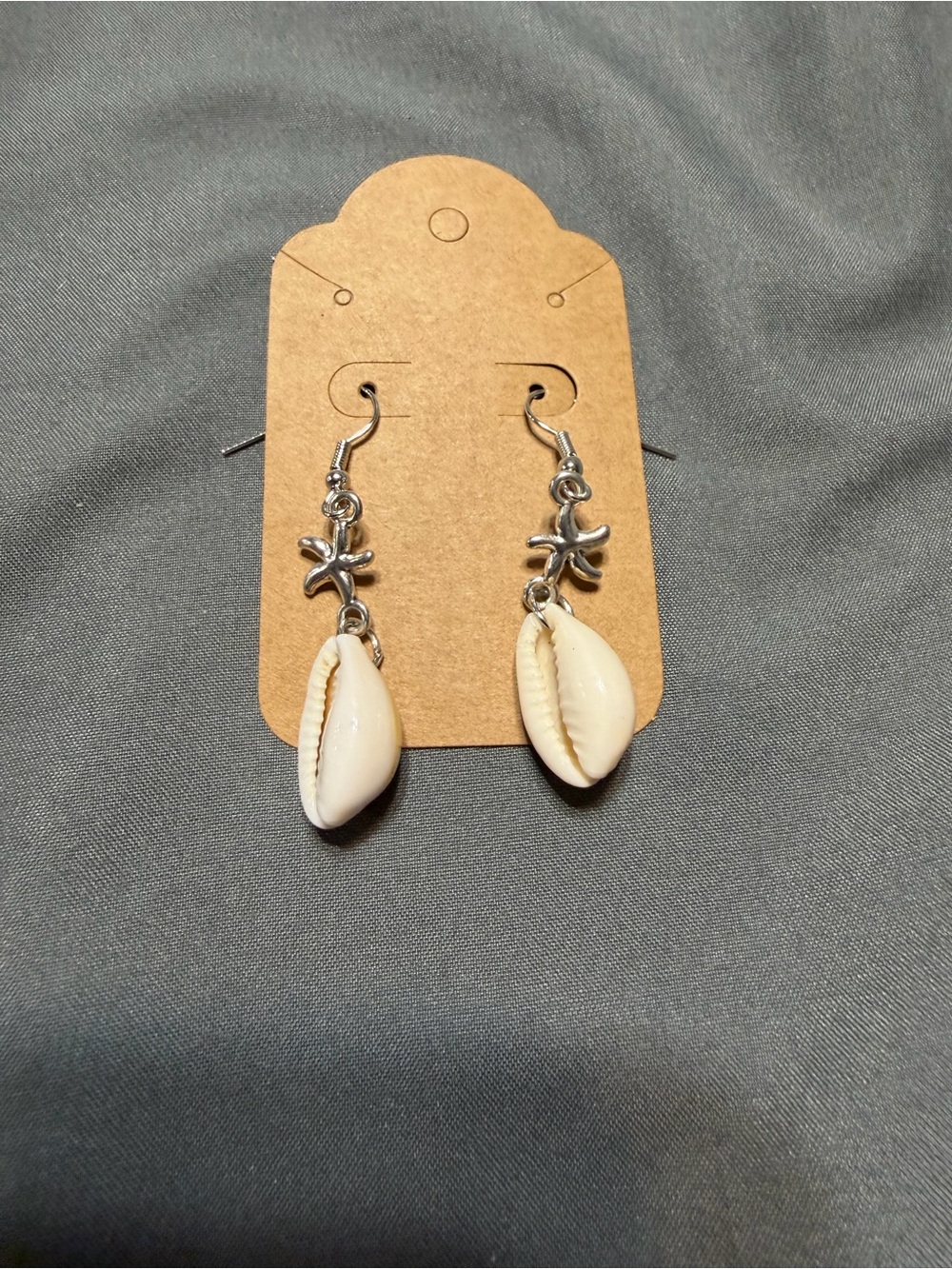 Source Unknown Silver Starfish and White Shell Drop Earrings